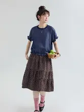 デニムフリルデザインのルーズフィットシャツ【女性用・夏向け・ラウンドネック】