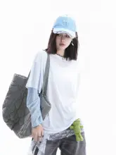 小球デザインのアメリカンスタイル偽二重Tシャツ【女性用・夏・ルーズフィット・カップル対応・長袖】（セットアップ対応）
