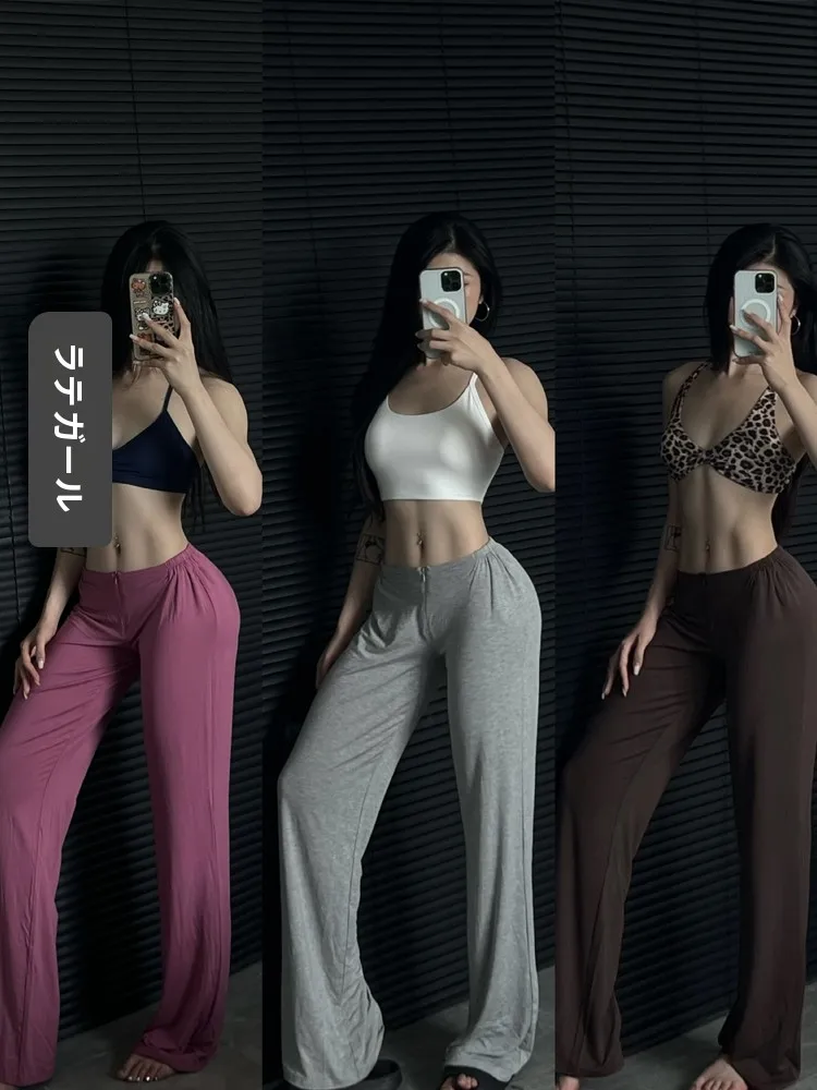 ジッパー付き レディース ヨガ＆フィットネス用 ストレートパンツ【通気性・快適な着心地・小腰デザイン】