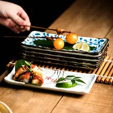 焼き鳥展示用プレート【長方形・陶器製・寿司・バーベキュー用】