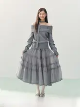 ロングスカート レディース チュール Aライン グレー 上品 秋「ELEVEN SLEEP」