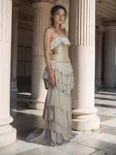 フランス風レトロなマーメイドフリルドレス【オフショルダー・ウエストマーク・パーティー用】