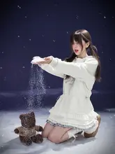 SagiDolls フーディー付きカジュアルワンピース【白色・フラワープリント・フィット】