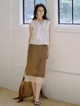 Jicouture 水晶魚尾デザインサテン半丈スカート【レトロ感・夏用・ストレート】
