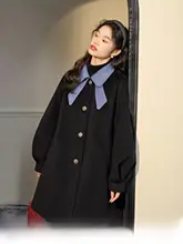 フレンチスタイルの黒いウールコート【ドールカラー・秋冬用・小柄サイズ対応】