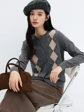 康赛妮 ショートカーディガン【羊毛・ダイヤモンド柄・丸首・ドイツStoll技術使用】