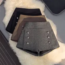 グレーのウール混フレアスカートパンツ【ハイウエスト・Aライン・ショート丈・小柄向け】（セットアップ対応）