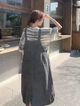 グレーのサスペンダードレス【夏用・カジュアルスタイル・大きいサイズ】（セットアップ対応）