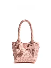 大容量 編み込みショルダーバッグ【女性用・ピンク・高級感】（セットアップ対応）