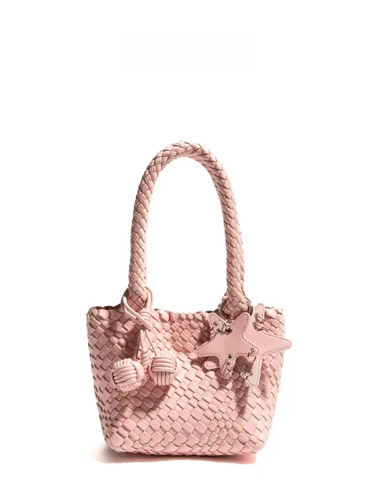 大容量 編み込みショルダーバッグ【女性用・ピンク・高級感】（セットアップ対応）