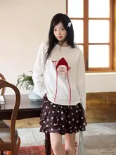 春のカフェ風ドット柄ミニスカート【韓国デザイン・小柄向け】（セットアップ対応）