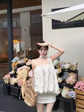 華やかなデザインのフラワープリントタンデムトップス【肩ひも付き・チューブトップ・女性用】
