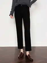 タバコパンツ レディース デニム ブラック 裏起毛 着痩せ アンクル丈 秋「Basic House」
