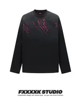 デザイン性のあるコットン製の短袖Tシャツ【ヒップホップスタイル・ダメージ加工・皺感】