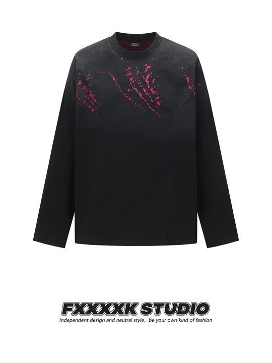 デザイン性のあるコットン製の短袖Tシャツ【ヒップホップスタイル・ダメージ加工・皺感】