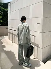 ZHOUMIAO コントラストカラー 切り替え クラシックウォッシュコットン ユニセックスデニムジャケット【ルーズストレートパンツ付き】
