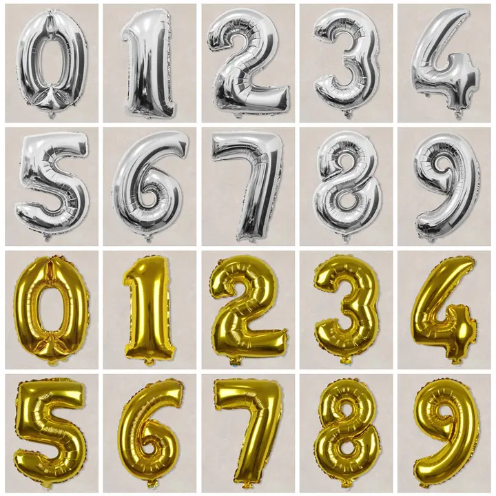 英文字母アルミ製バルーン【誕生日パーティー装飾用・小型・数字デザイン】