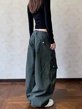 アメリカンレトロ多ポケットカーゴパンツ【女性用・弯刀シルエット・スタイリッシュ・皺加工】