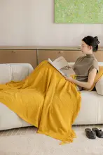 黄色のニットソファカバー【シングルソファ用・インテリア装飾用・雰囲気作り】