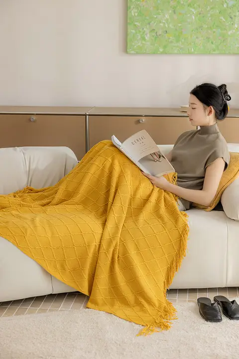 黄色のニットソファカバー【シングルソファ用・インテリア装飾用・雰囲気作り】
