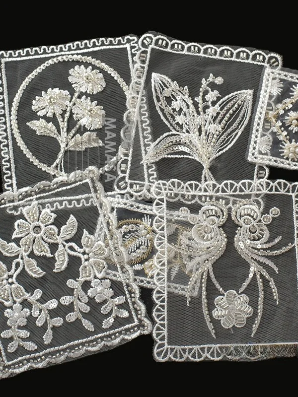 美しい立体的なビーズ刺繍の四角形ネット生地パーツ：光るビーズ付き服飾用の使い方と性能解析