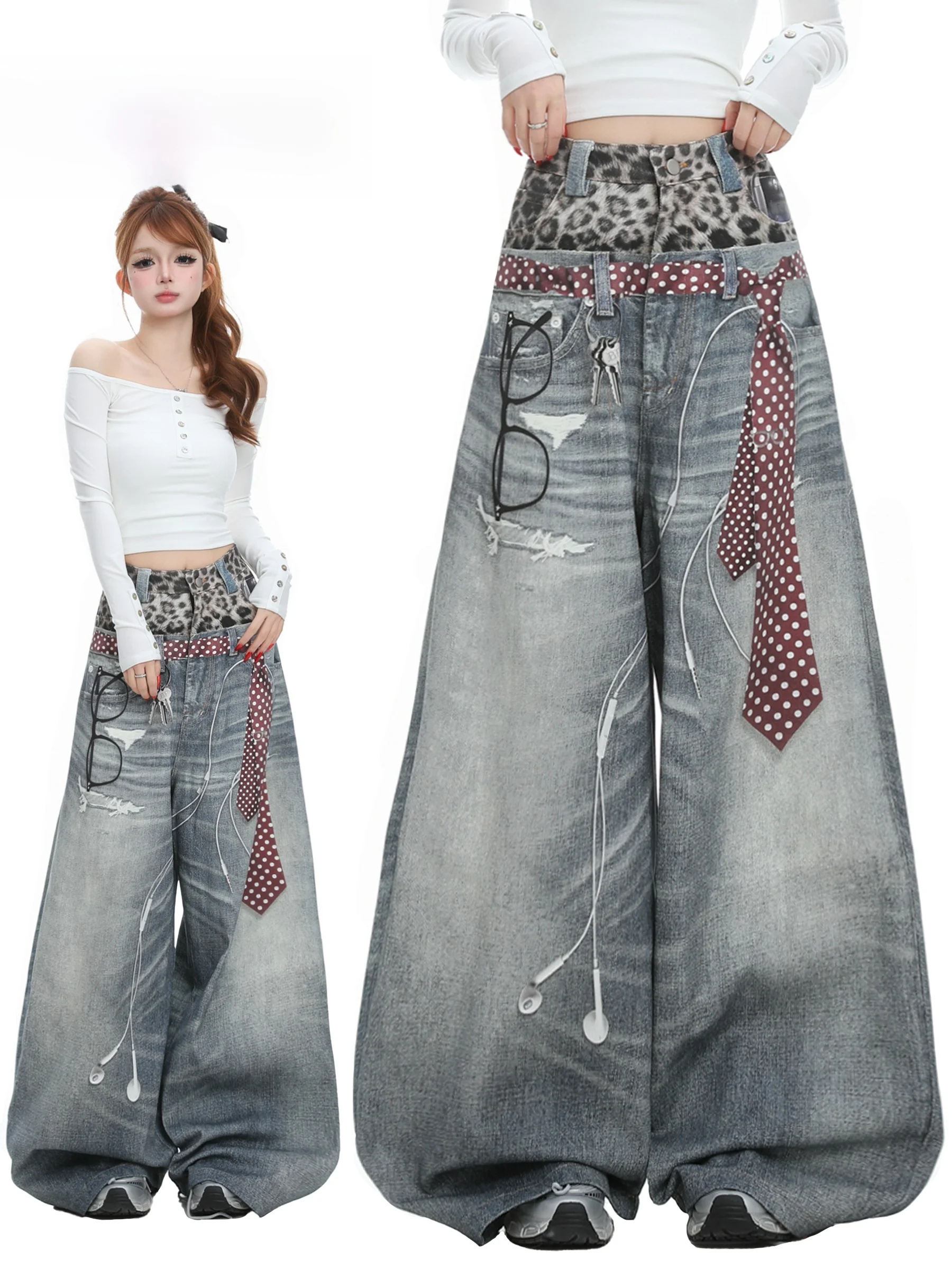 オーバーサイズワイドレッグデニムパンツ：美式ヴィンテージ風豹紋デザインの着用ガイド