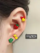 滴釉の可愛いリボンデザインのチタン製イヤリング【耳骨用・ピアス】