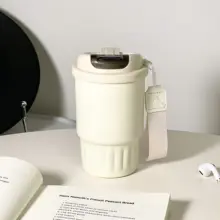 シンプルなデザインのカフェ保温ボトル【携帯用・ストロー付き・男女兼用】