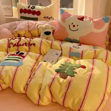 かわいいデザイン！水洗い可能なコットンタオルと刺繍入りベッド用品【ベッドカバー・シングル用・女性向け】【セットアップ対応】