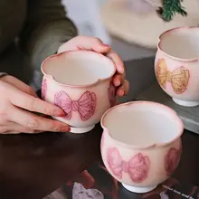 おしゃれなリボンデザインの陶器コーヒーカップ【高級感・持ちやすい・ギフトに最適】