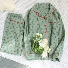 パジャマセット 女の子 春秋 綿100% 洗えるシフォン生地 長袖 長ズボン ダブルレイヤー ガーゼ 薄手