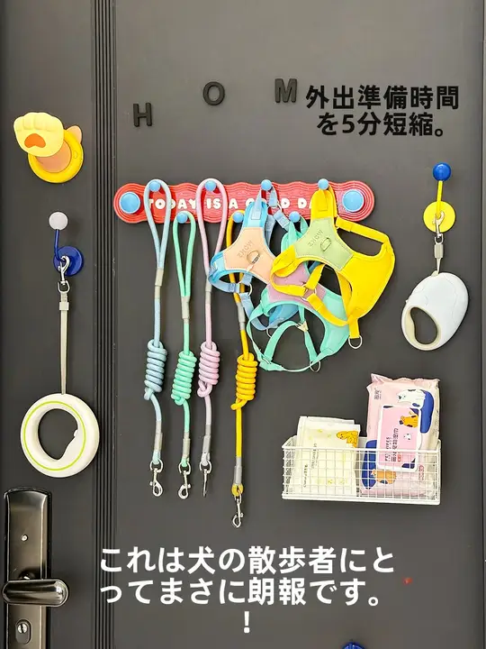犬用リード収納ラック【マグネット式・ペット用整理棚・首輪ディスプレイ】