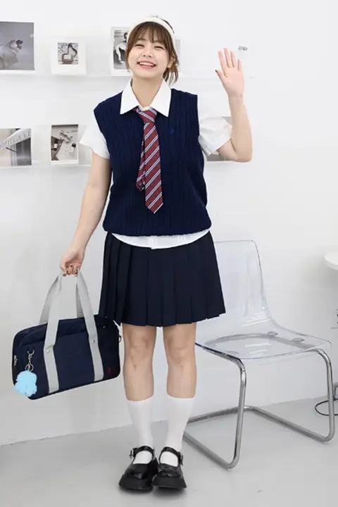 大きいサイズのJKスタイル Vネックニットベスト【無袖・トレンド・春秋用】