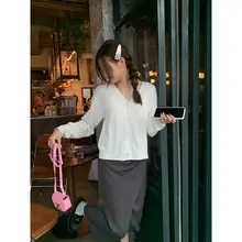 リブ編みニットトップス【編み込みデザイン・長袖】
