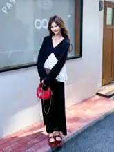 トップス スカート 2点セット レディース パッチワーク ブラック 着痩せ きれいめ 春