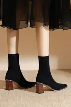 ブーツ【ハイヒール・木目調・エラスティック・黒・冬用】