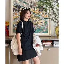 SUSISUMMER コットン丸み裾ルーズTシャツ【高級細密馬綿使用】
