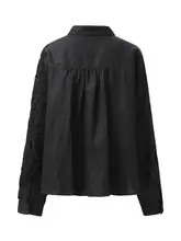 ヴィンテージ風麻混ニット長袖シャツ【翻领・女性用】