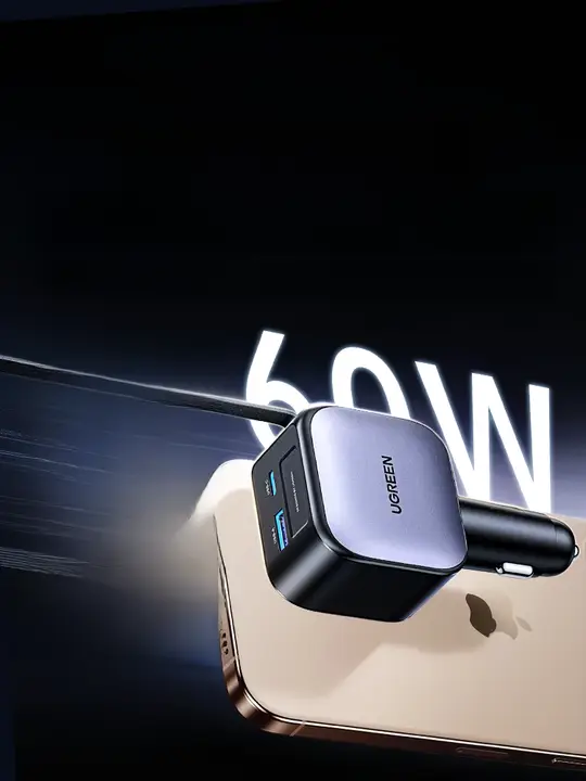 車載充電器【急速充電対応・伸縮式・Apple車用シガーソケットデータケーブル】
