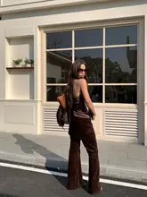 レトロデザインのストレートフレアパンツ【春夏・カジュアル・細見え効果】（セットアップ対応）