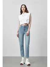 高腰ストレッチデニムパンツ【秋用・スリムフィット・9分丈】