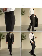 スラックス メンズ ストライプ ダークグレー ナポリ風 ハイウエスト スリムフィット 形態安定 ビジネス カジュアル 秋「PAPER」