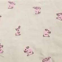 厚手麻混紡生地のうさぎ刺繍【ハンドメイド用・クッションやテーブルクロスに最適】