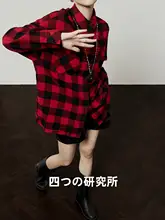 アメリカンビンテージチェック柄立襟シャツ【長袖・フィット・カジュアル】