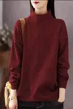 純綿 大きいサイズのゆったりとしたハイネック長袖プルオーバー【秋冬・アートプリント・カジュアル】