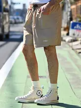 日系復古デザインのビーチパンツ【無地・夏用・メッシュ素材・五分丈】