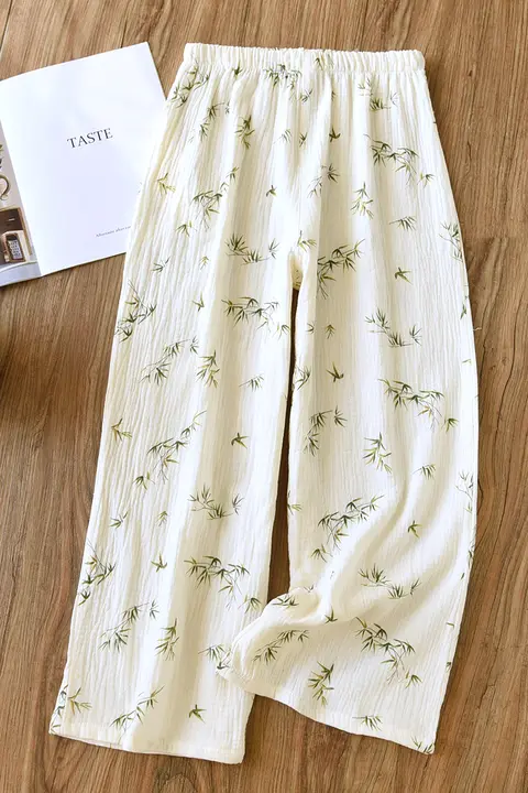 夏用 軽やかコットンルーズパンツ【二重シフォン・ストレート・ワイドレッグ・ルームウェア・外出可】（セットアップ対応）