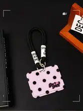 カードケース 定期入れ 学生証 IDカードホルダー グラデーションピンク 黒水玉 ストラップ付き 紛失防止 通学 通勤