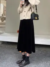 極上の柔らかさの金丝绒ハイウエストAラインスカート【秋冬・ミディ丈・大きいサイズ】