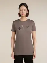 女性用 アウトドア プリント半袖Tシャツ【100%美利奴羊毛・軽量・快適】